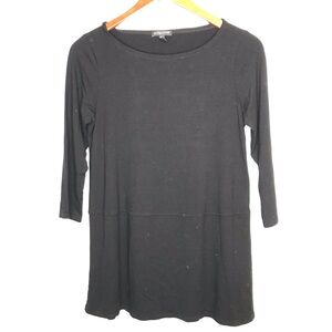 EILEEN FISHER Women's Medium Petite 3/4 Sleeve Top Shirt Tunic Black
